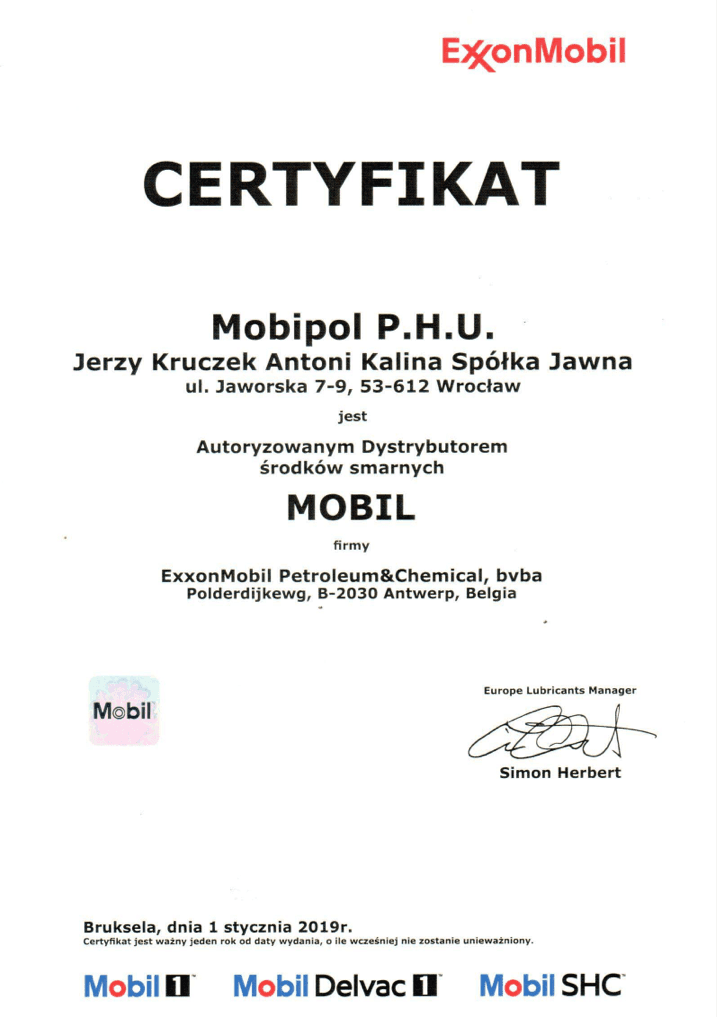 certyfikat autoryzowanego dystrybutora